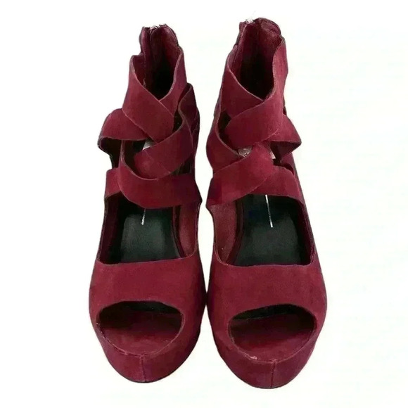 Dolce vita Jade ankle booties size 8 burgundy Nubuck leather  wedge platforms - Picture 2 of 12
